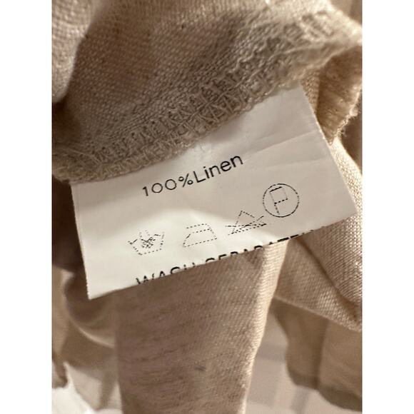 Buykud 2XL Linen Blouse Beige Long Sleeve Embroidered Leaf Oversized Boho Top - Picture 7 of 10